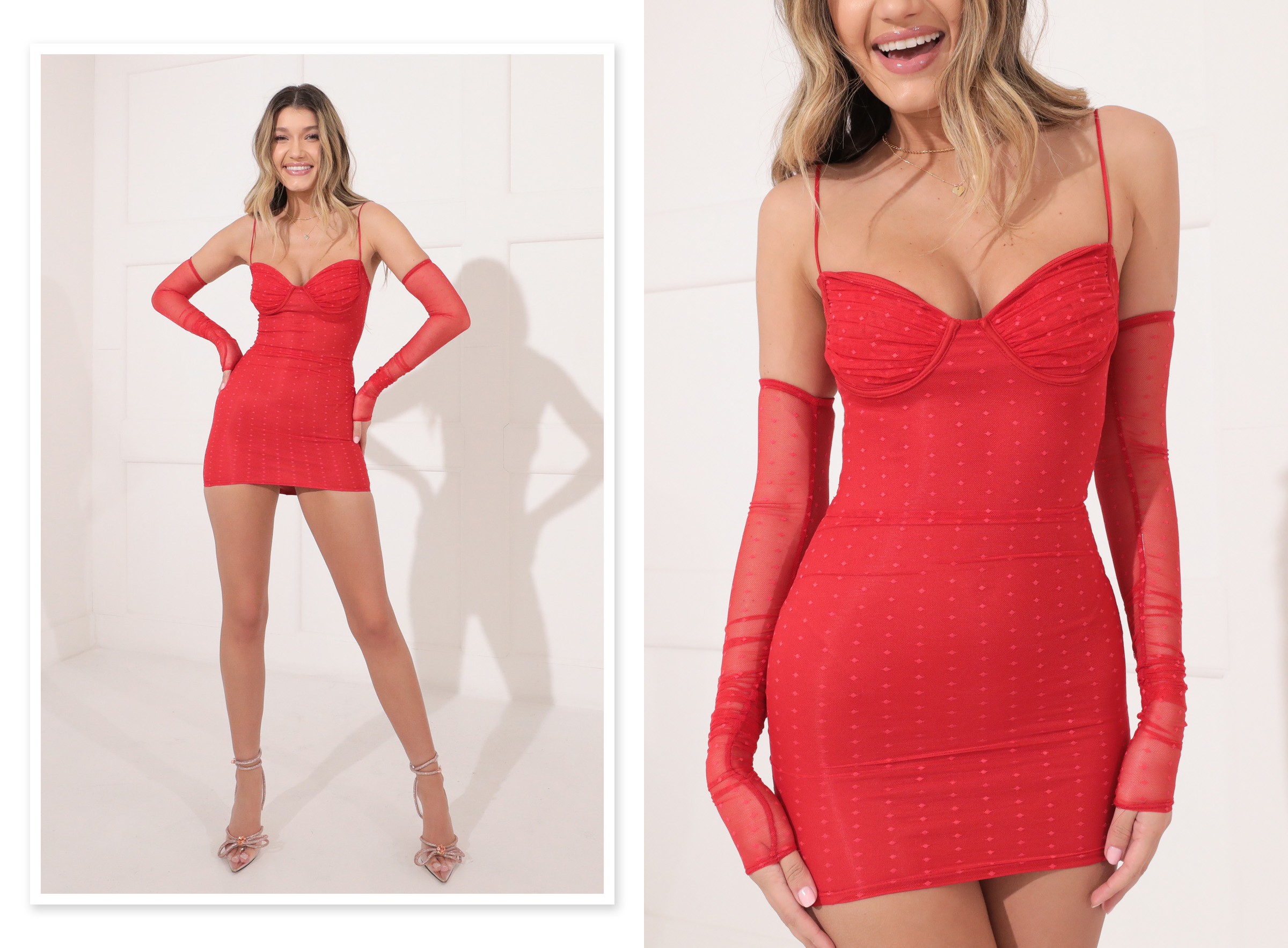 Megan Ruched Bodycon Dress in Red