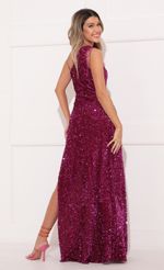 Picture Olivia One Shoulder Sequin Maxi Dress in Dark Pink. Source: https://media.lucyinthesky.com/data/Feb22_2/150xAUTO/1V9A2288.JPG