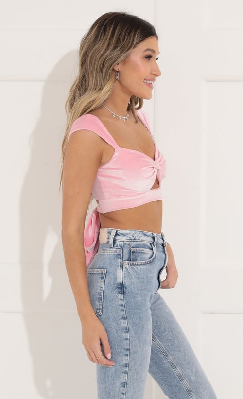 Picture Lilah Crop Top in Pink Velvet. Source: https://media.lucyinthesky.com/data/Feb22_2/500xAUTO/1V9A4760.JPG