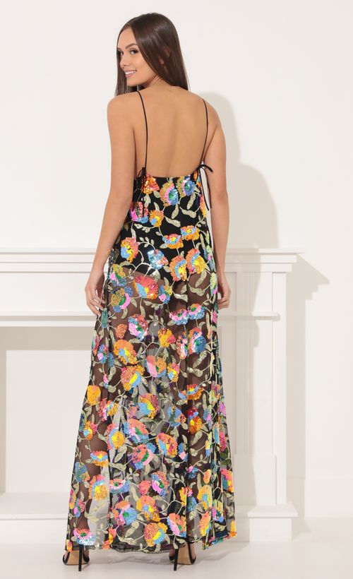 Picture Skylar Sequin Maxi Dress in Black Multicolor. Source: https://media.lucyinthesky.com/data/Feb22_2/500xAUTO/1V9A7518.JPG