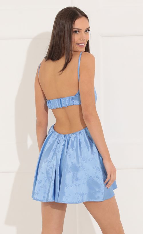 Picture Connie Fit and Flare Dress in Satin Blue. Source: https://media.lucyinthesky.com/data/Feb22_2/500xAUTO/1V9A8125.JPG