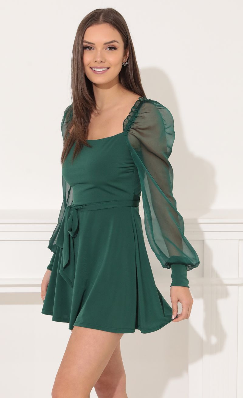 Picture Ari Long Sleeve Dress in Green. Source: https://media.lucyinthesky.com/data/Feb22_2/800xAUTO/1V9A0786.JPG