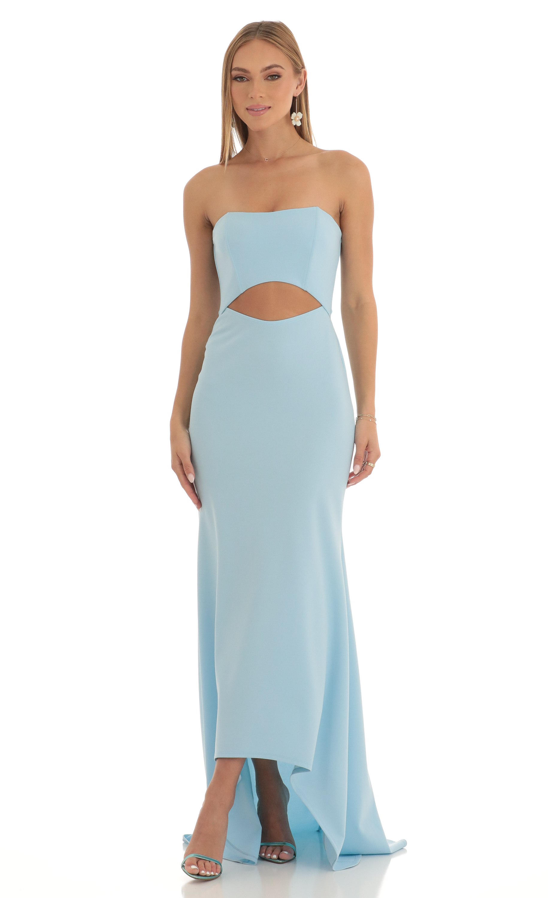 Moravia Crepe High Low Maxi Dress in Blue