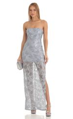 Picture Idris Sequin Strapless Maxi Dress in Silver. Source: https://media.lucyinthesky.com/data/Feb23/150xAUTO/0848a4e7-4060-4e6f-b374-bbcc3ee6cb70.jpg
