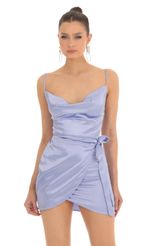 Picture Amie Satin Wrap Dress in Baby Blue. Source: https://media.lucyinthesky.com/data/Feb23/150xAUTO/0f6bad8a-d9e2-4417-b99f-6456a7c92b08.jpg