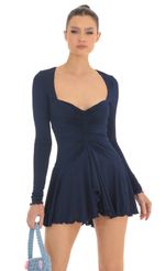 Picture Giva Ruched Sweetheart Neck Dress in Navy. Source: https://media.lucyinthesky.com/data/Feb23/150xAUTO/1d8dc817-7aaa-4f1f-b114-fdc2a7e8bc64.jpg
