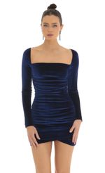 Picture Jovie Velvet Long Sleeve Bodycon Dress in Blue. Source: https://media.lucyinthesky.com/data/Feb23/150xAUTO/5c7eb945-8a3d-4974-a9c0-07862616eed2.jpg