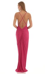 Picture Ladie Gathered Cross Back Maxi Dress in Hot Pink. Source: https://media.lucyinthesky.com/data/Feb23/150xAUTO/69c186c8-78b5-4513-bcf9-65269e19761e.jpg