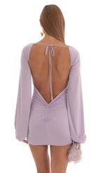 Picture Kirsten Ruched Open Back Dress in Purple. Source: https://media.lucyinthesky.com/data/Feb23/150xAUTO/6caed53d-faf9-4b0a-82b7-d8c5d0ccc0c8.jpg