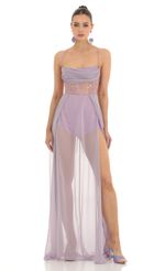 Picture Jordana Chiffon Sheer Maxi Dress in Lavender. Source: https://media.lucyinthesky.com/data/Feb23/150xAUTO/7b50bb3f-7b4d-4ac3-b7cb-8fc062dd99bc.jpg