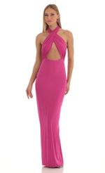 Picture Minoa Front Cross Halter Maxi Dress in Blue. Source: https://media.lucyinthesky.com/data/Feb23/150xAUTO/8aa98719-0bf1-4218-9761-c519b4c3b6e0.jpg