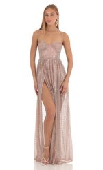 Picture Adema Metallic Knit Sweetheart Maxi Dress in Rose Gold. Source: https://media.lucyinthesky.com/data/Feb23/150xAUTO/9745bef4-caf3-4ae6-9f90-22076256f01c.jpg