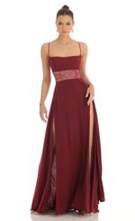 Picture Rayla Floral Waist Slit Maxi Dress in Dark Red. Source: https://media.lucyinthesky.com/data/Feb23/150xAUTO/b5aafe30-061b-4f02-b210-9cbd3b41773d.jpg