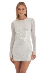 Picture Saint Sequins Crepe Corset Dress in Silver. Source: https://media.lucyinthesky.com/data/Feb23/150xAUTO/c2576cef-2a22-491b-8eb1-4b8727047475.jpg