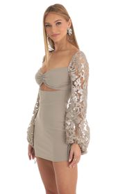 Picture thumb Laurice Sequin Floral Long Sleeve Dress in Tan. Source: https://media.lucyinthesky.com/data/Feb23/170xAUTO/963dd65d-1dd0-45af-9642-56da0206490a.jpg