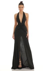 Picture thumb Nubia Shimmer Front Slit Open Back Maxi Dress in Black. Source: https://media.lucyinthesky.com/data/Feb23/170xAUTO/de3f95c1-0516-4201-a823-36a8df957b6c.jpg
