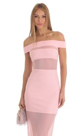 Picture thumb Brit Mesh Illusion Off Shoulder Midi in Pink. Source: https://media.lucyinthesky.com/data/Feb23/170xAUTO/f1358bde-da3d-4986-b131-a4ee4ac07873.jpg