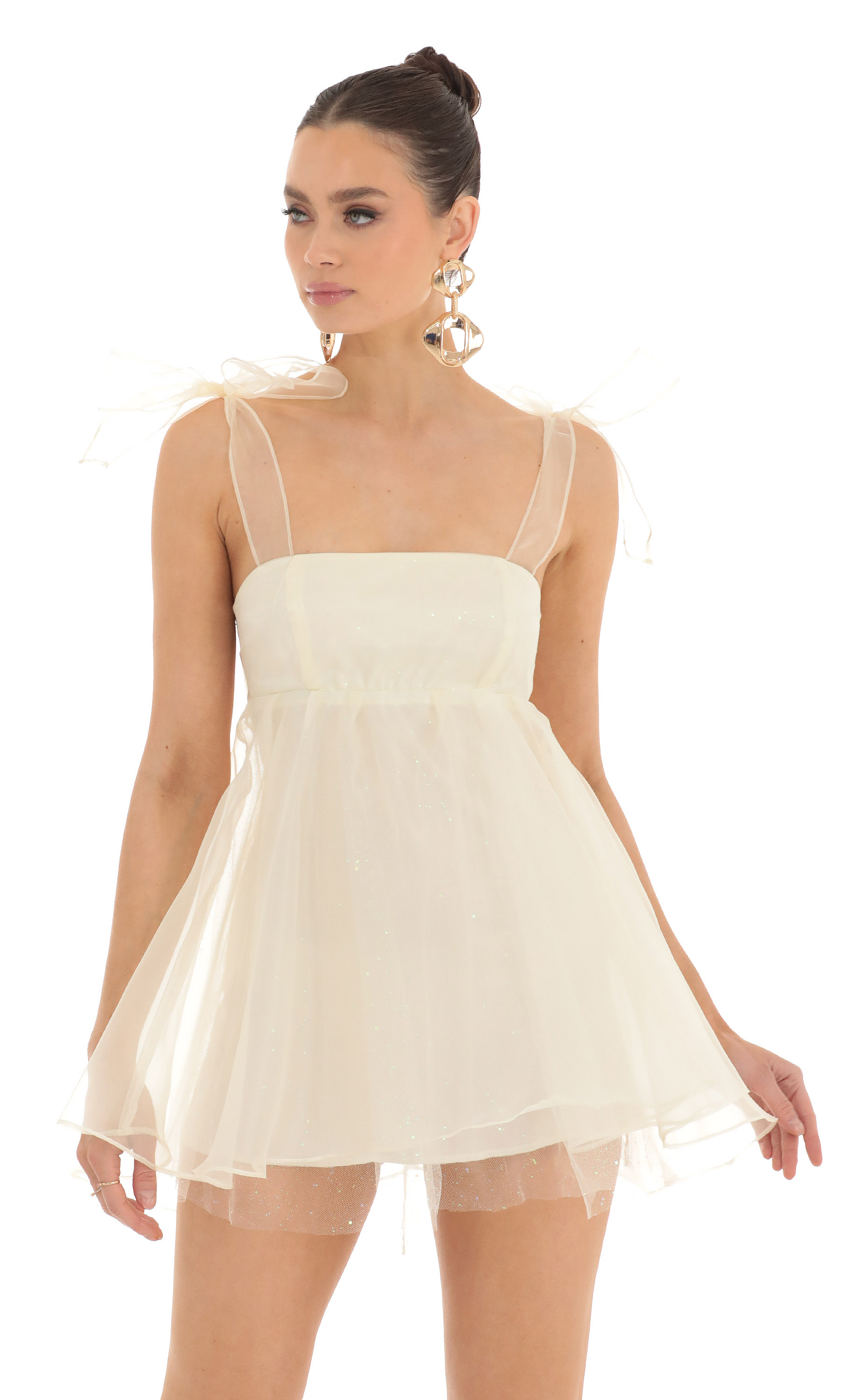 Saren Shoulder Bow Baby Doll Dress in Cream