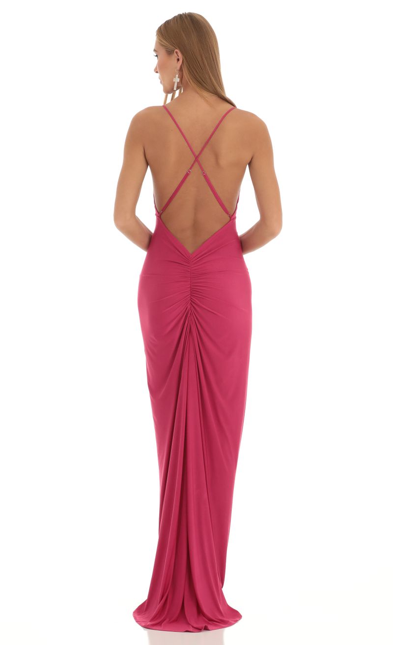 Ladie Gathered Cross Back Maxi Dress in Hot Pink | LUCY IN THE SKY