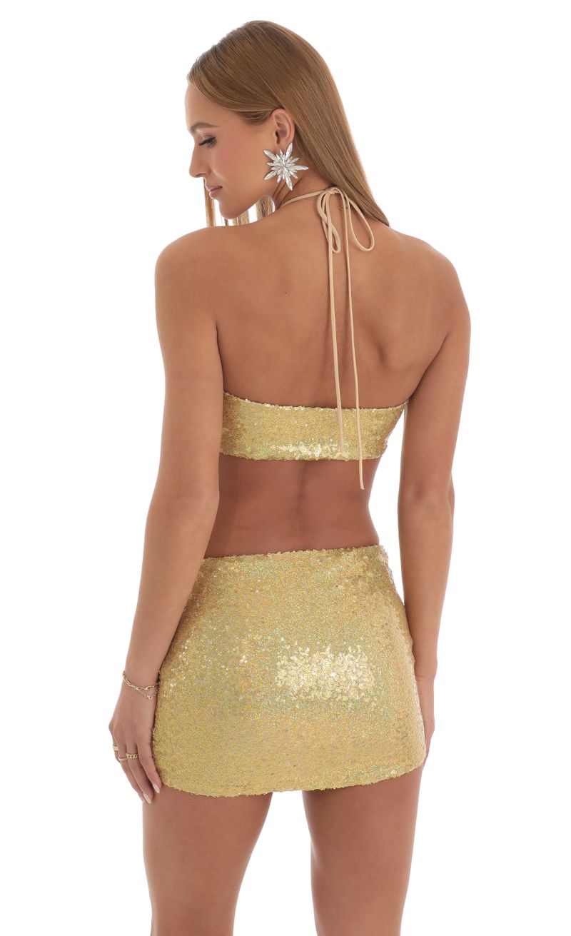 Gold sequin cheap halter dress