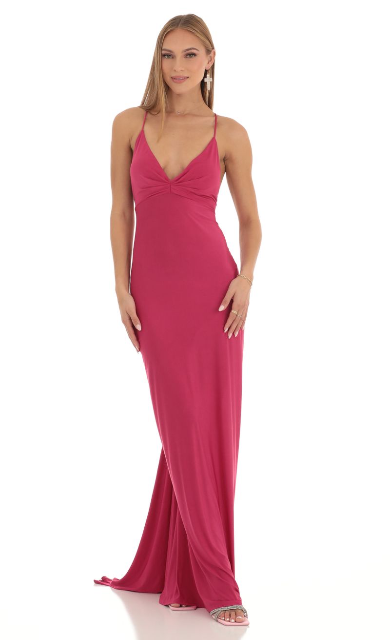 Ladie Gathered Cross Back Maxi Dress in Hot Pink | LUCY IN THE SKY