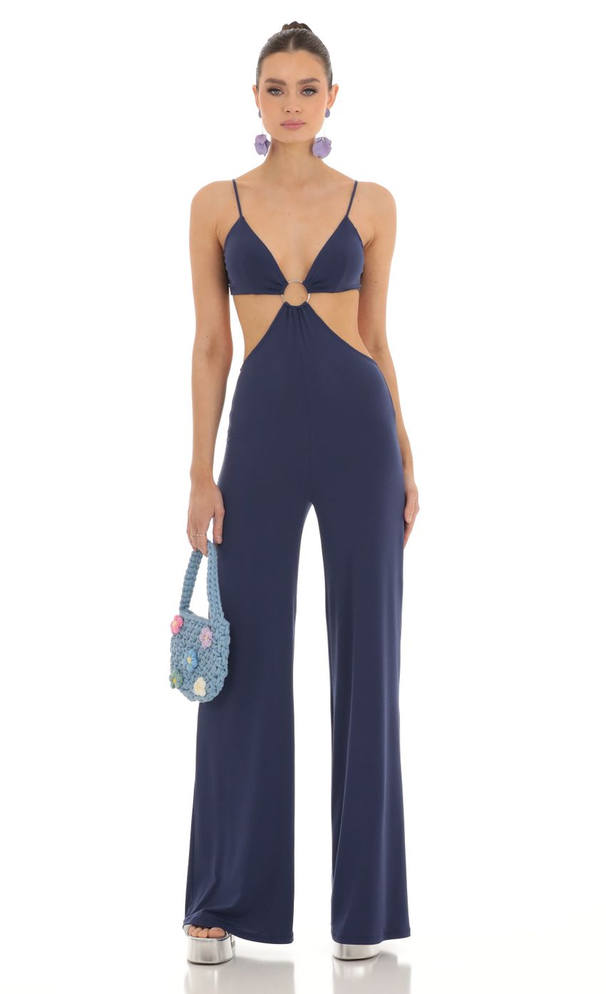 Jaya Cutout O Ring Jumpsuit in Navy LUCY IN THE SKY