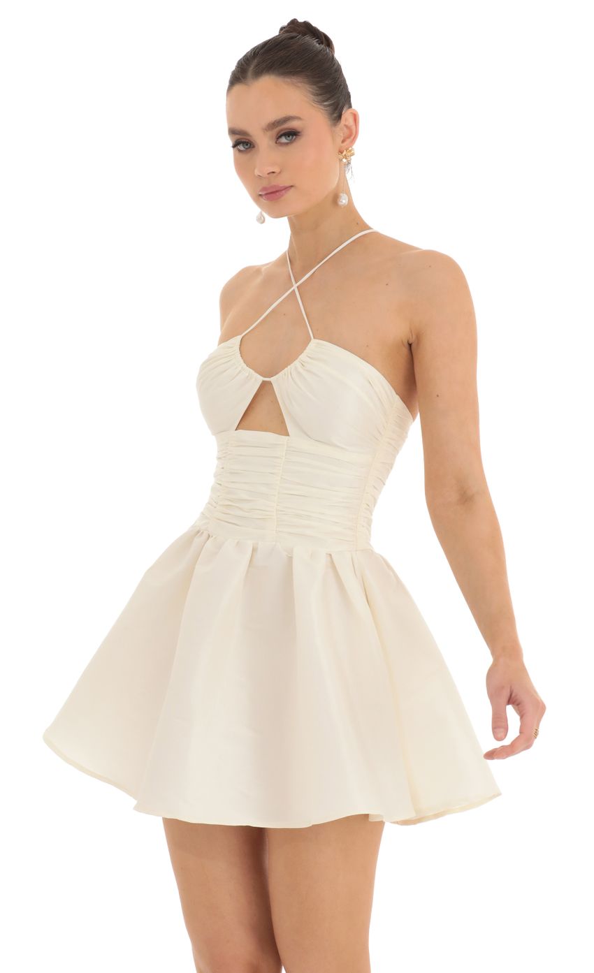 Picture Reina Ruched Front Cross Dress in Cream. Source: https://media.lucyinthesky.com/data/Feb23/850xAUTO/08bffa4e-abc6-4014-8dca-2e792fb6ea49.jpg