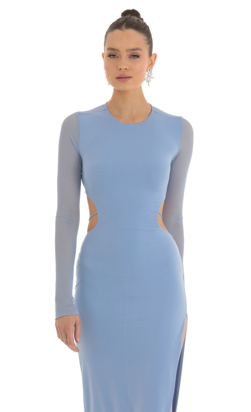 Picture Karlyn Long Sleeve Open Back Dress in Blue. Source: https://media.lucyinthesky.com/data/Feb23/850xAUTO/202641b0-1ba6-40bb-974b-53dd8a4fb7b0.jpg