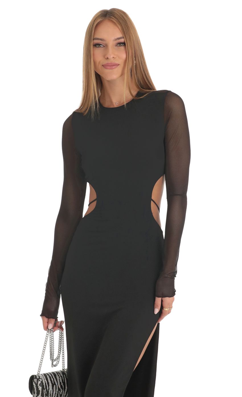 Picture Karlyn Long Sleeve Sheer Back Dress in Black. Source: https://media.lucyinthesky.com/data/Feb23/850xAUTO/295cf4d4-2407-4469-84ae-c62d9d0fd5d8.jpg