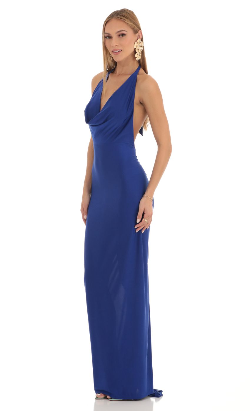 Picture Razz Gathered Back Halter BodyCon Maxi Dress in Royal Blue. Source: https://media.lucyinthesky.com/data/Feb23/850xAUTO/2f43eb1d-233a-4fa8-85b7-075cfb8bd7a6.jpg