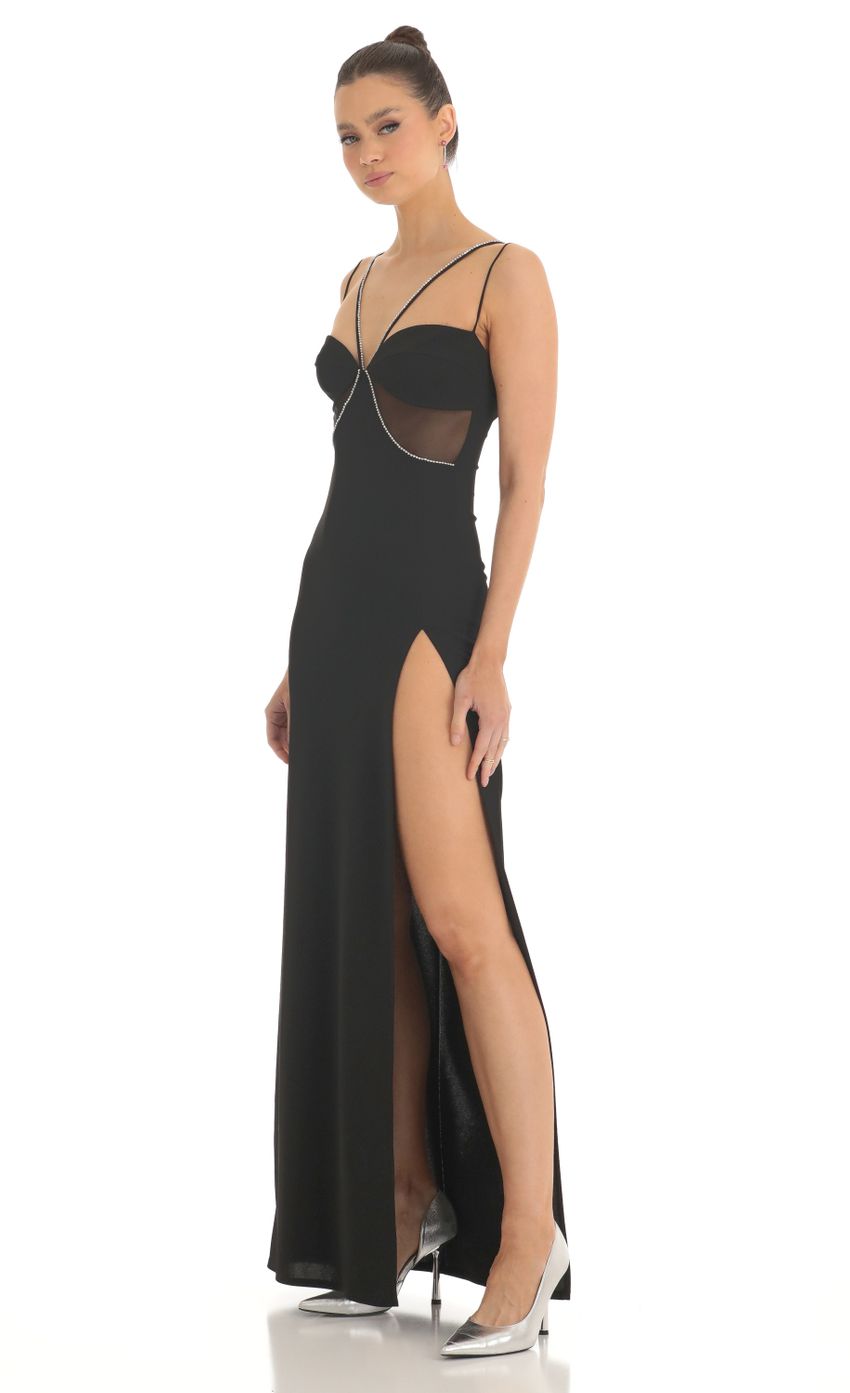 Picture Dorian Rhinestone Crepe Cutout Maxi Dress in Black. Source: https://media.lucyinthesky.com/data/Feb23/850xAUTO/38b30355-6b3e-4a03-bebb-a6768291da29.jpg