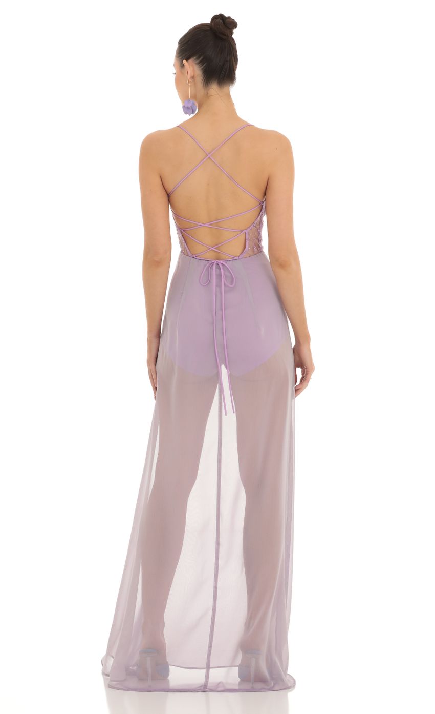 Picture Jordana Chiffon Sheer Maxi Dress in Lavender. Source: https://media.lucyinthesky.com/data/Feb23/850xAUTO/41630a30-c8e4-473f-b679-0f4e27d77898.jpg