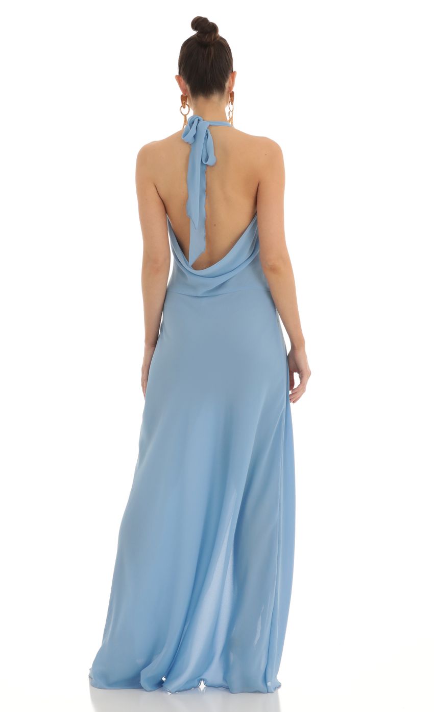 Picture Jina Draped Open Back Maxi Dress in Blue. Source: https://media.lucyinthesky.com/data/Feb23/850xAUTO/435b6b1b-73d4-4f2c-a991-5f71eb7444bd.jpg