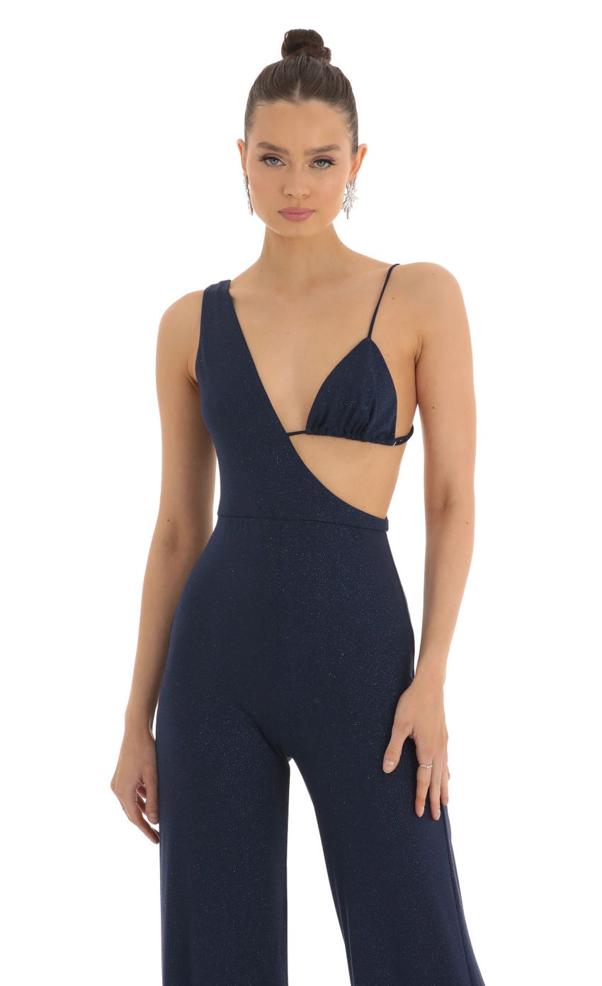 Picture Late To The Party Glitter Bikini Jumpsuit in Navy. Source: https://media.lucyinthesky.com/data/Feb23/850xAUTO/43a60d47-3c03-46aa-b3bb-831a622823ea.jpg