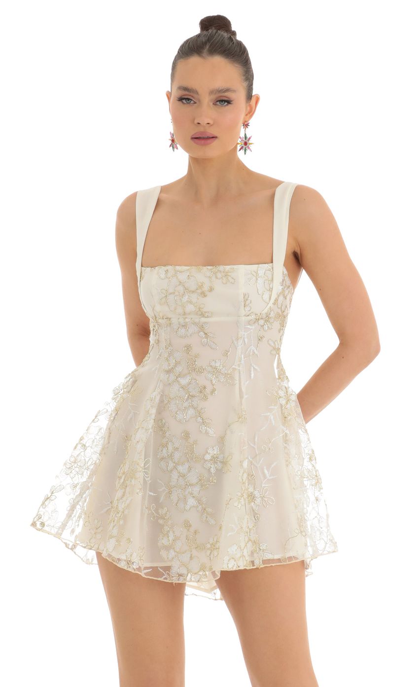 Picture Foxie Floral Sequin Tulle Dress in White. Source: https://media.lucyinthesky.com/data/Feb23/850xAUTO/48e38b99-62b2-4caa-8e68-0aeffdfe42b9.jpg
