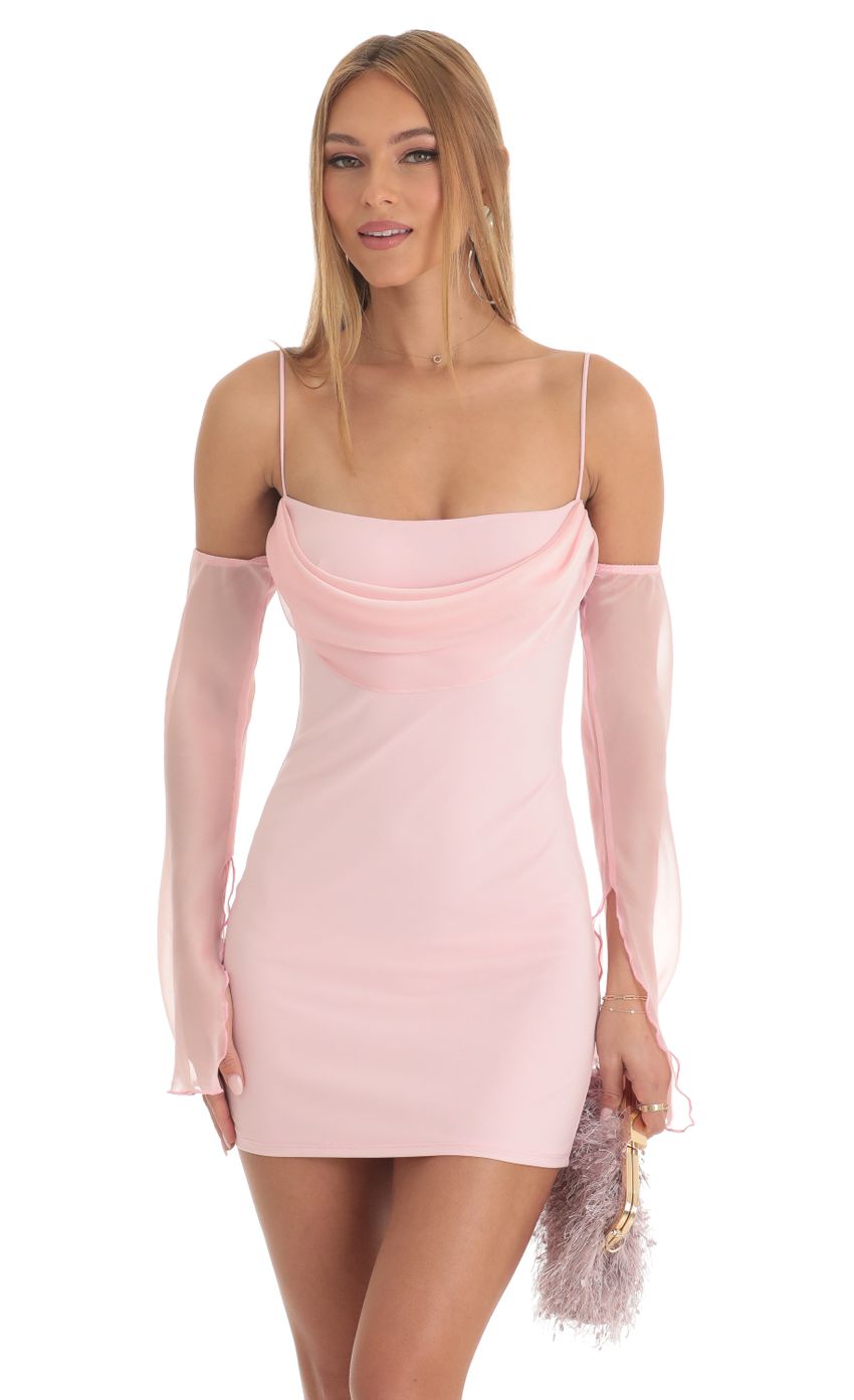 Picture Ellis Off Shoulder Cowl Neck Dress in Pink. Source: https://media.lucyinthesky.com/data/Feb23/850xAUTO/4ea3b4dc-c172-437b-b001-ba687c539e76.jpg