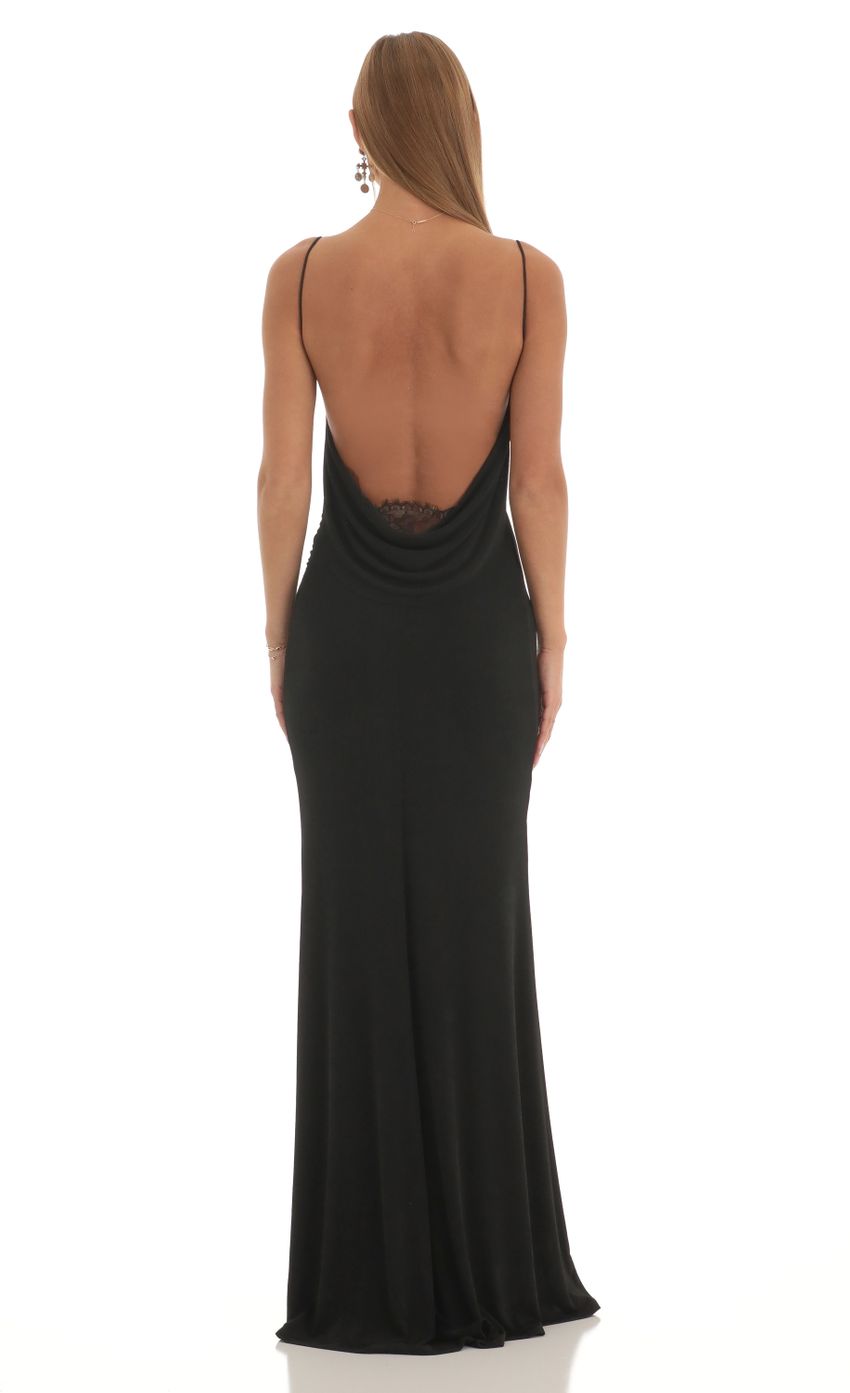 Picture Mira Lace Open Back Maxi Dress in Black. Source: https://media.lucyinthesky.com/data/Feb23/850xAUTO/4fd03320-777e-432d-ab22-674717fde8ab.jpg