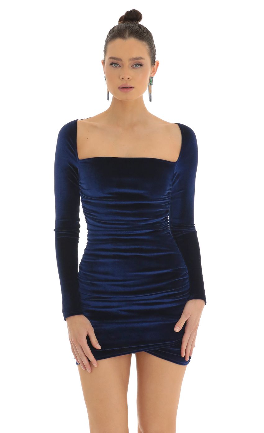 Picture Jovie Velvet Long Sleeve Bodycon Dress in Blue. Source: https://media.lucyinthesky.com/data/Feb23/850xAUTO/5c7eb945-8a3d-4974-a9c0-07862616eed2.jpg