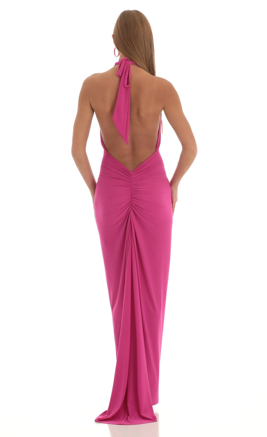 Picture Minoa Front Cross Halter Maxi Dress in Pink. Source: https://media.lucyinthesky.com/data/Feb23/850xAUTO/5cba3018-65aa-47b0-b232-786da5298b9b.jpg