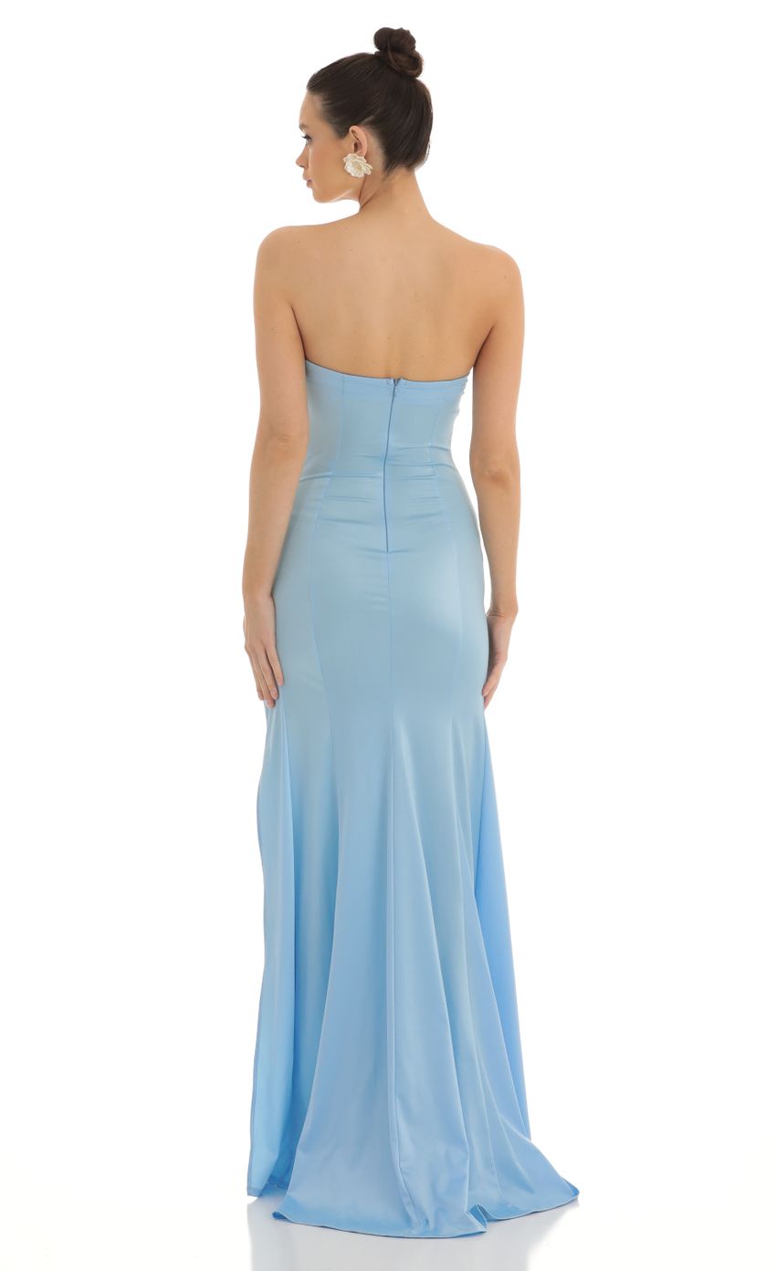 Picture Annabel Strapless Satin Maxi Dress in Blue. Source: https://media.lucyinthesky.com/data/Feb23/850xAUTO/61415f4c-532e-41fb-bd85-415889c3715e.jpg