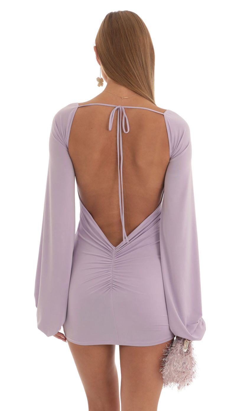 Picture Kirsten Ruched Open Back Dress in Purple. Source: https://media.lucyinthesky.com/data/Feb23/850xAUTO/6caed53d-faf9-4b0a-82b7-d8c5d0ccc0c8.jpg