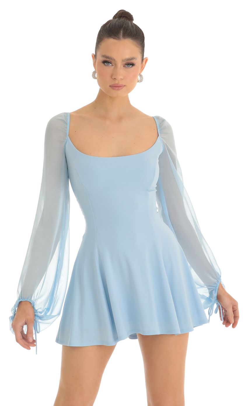 Picture Mehi Sheer Sleeve Dress in Light Blue. Source: https://media.lucyinthesky.com/data/Feb23/850xAUTO/70642e7d-7c8e-4e19-bdd6-c6b7cabf77f3.jpg