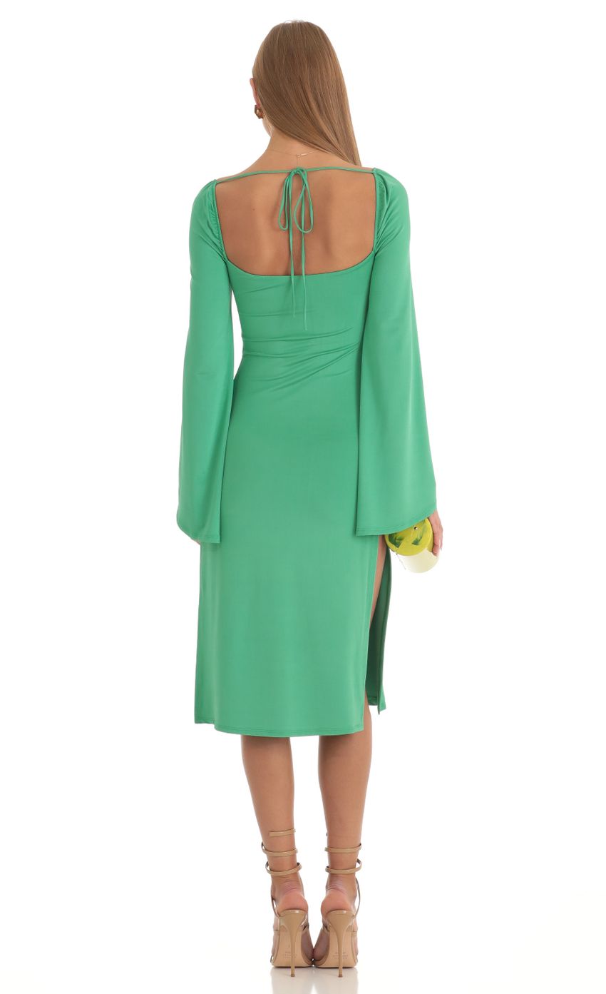 Picture Jazlyn Glitter Flare Sleeve Midi Dress in Green. Source: https://media.lucyinthesky.com/data/Feb23/850xAUTO/717ecf47-01d3-4b4d-b8db-280c0f730ee9.jpg