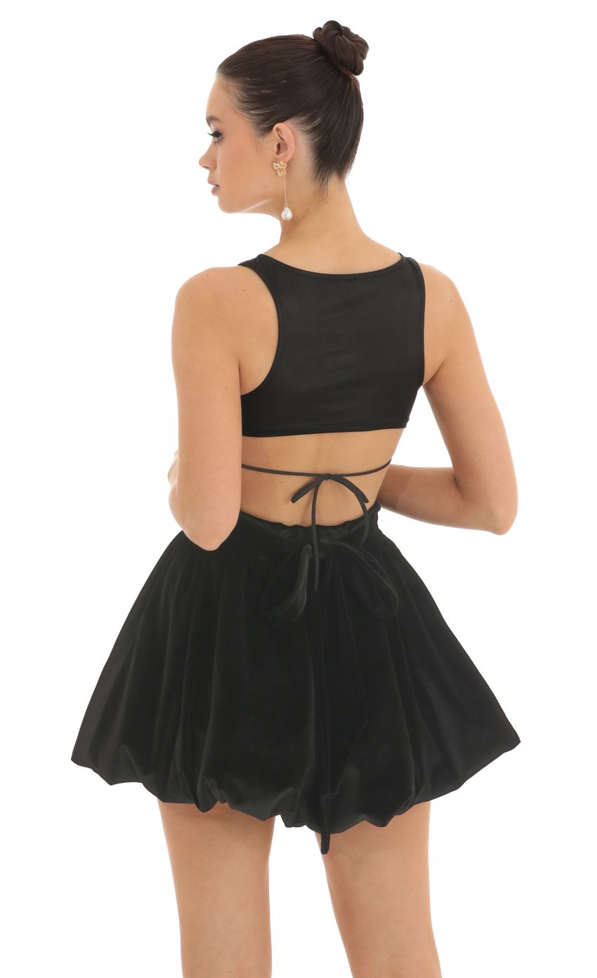 Picture Kalina Velvet Back Bow Bubble Skirt in Black. Source: https://media.lucyinthesky.com/data/Feb23/850xAUTO/756f6012-8a52-4e43-914a-7bd49a02199d.jpg
