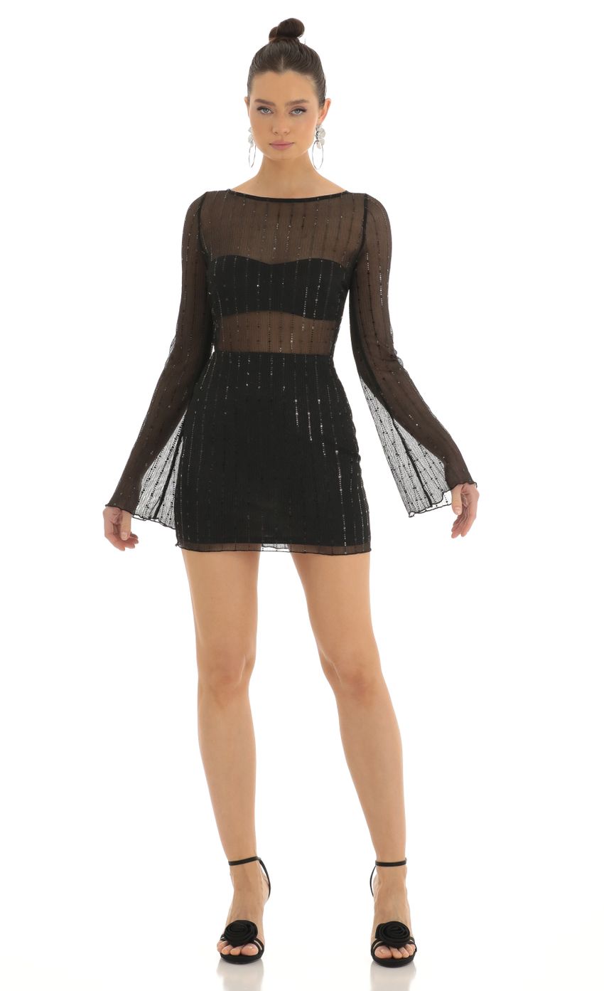 Picture Olean Sequin Striped Long Sleeve Dress in Black. Source: https://media.lucyinthesky.com/data/Feb23/850xAUTO/78b4b5bf-05d7-41b6-8daf-4072426e6d72.jpg