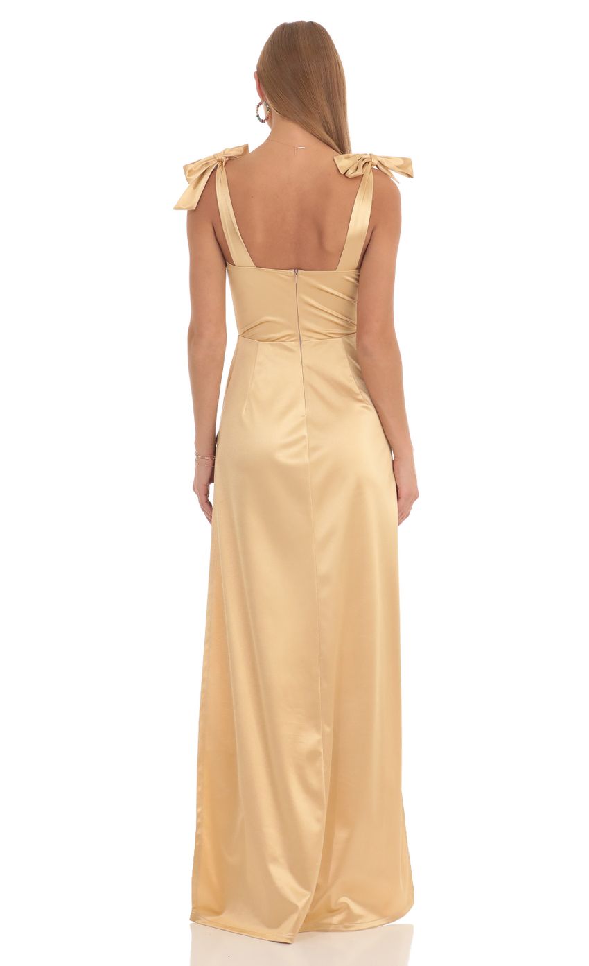 Picture Aries Satin Slit Maxi Dress in Gold. Source: https://media.lucyinthesky.com/data/Feb23/850xAUTO/7df2b12e-c36d-4071-b516-874ba86464f9.jpg