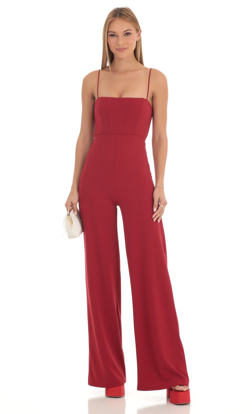 Picture Jorden Wide Leg Corset Jumpsuit in Red. Source: https://media.lucyinthesky.com/data/Feb23/850xAUTO/90344cfc-3c32-4751-9fa4-32ce3e18093b.jpg