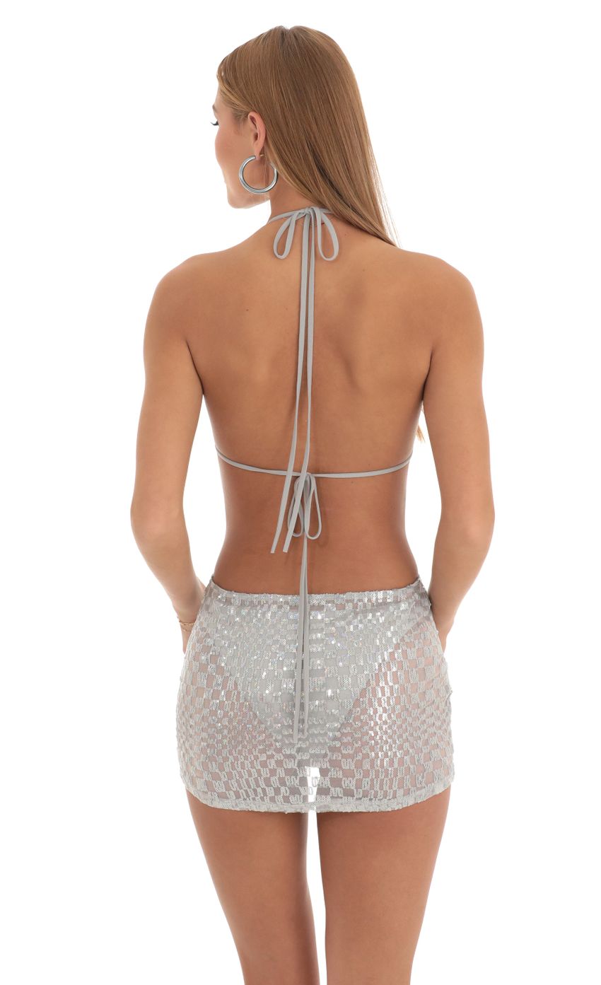 Picture Orinda Checkered Sequin Two Piece Set in Silver. Source: https://media.lucyinthesky.com/data/Feb23/850xAUTO/903603eb-f514-40b4-910b-7e35522553c1.jpg