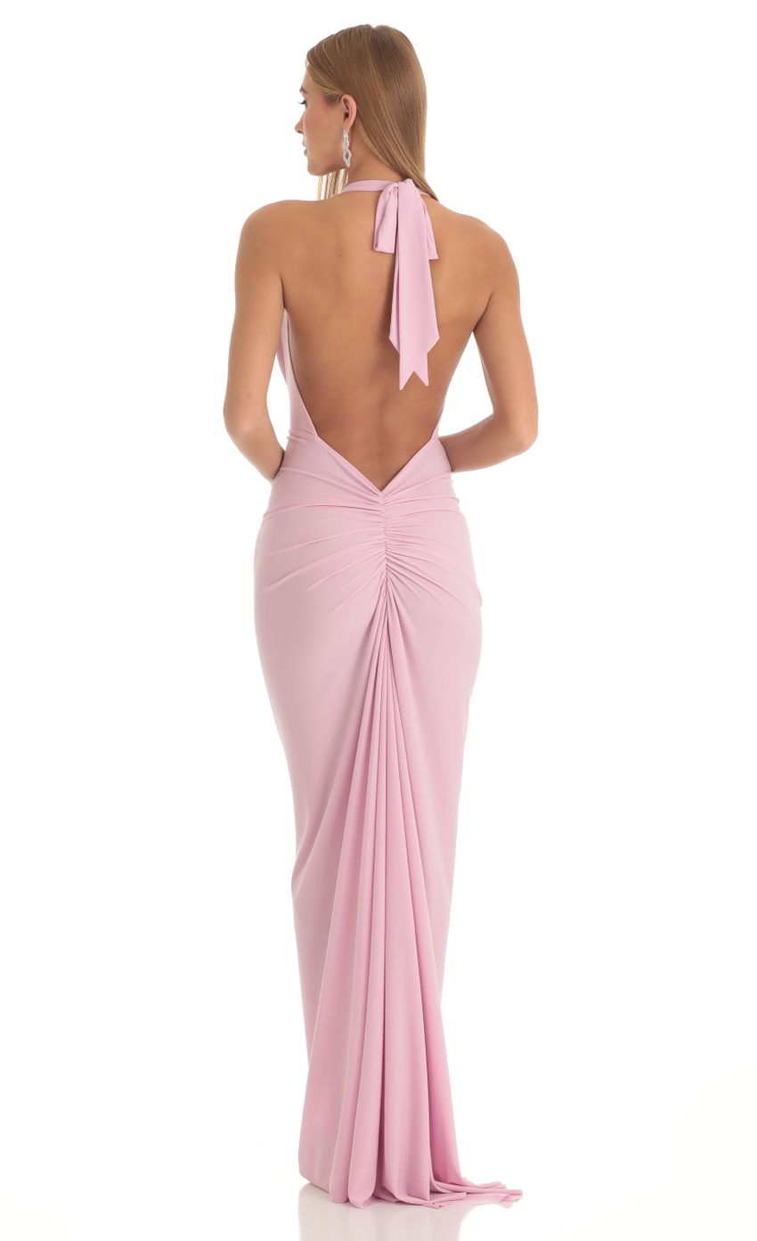 Picture Razz Gathered Back Halter BodyCon Maxi Dress in Pink. Source: https://media.lucyinthesky.com/data/Feb23/850xAUTO/9a31444d-c27a-4d66-9a62-ac85aba68be1.jpg