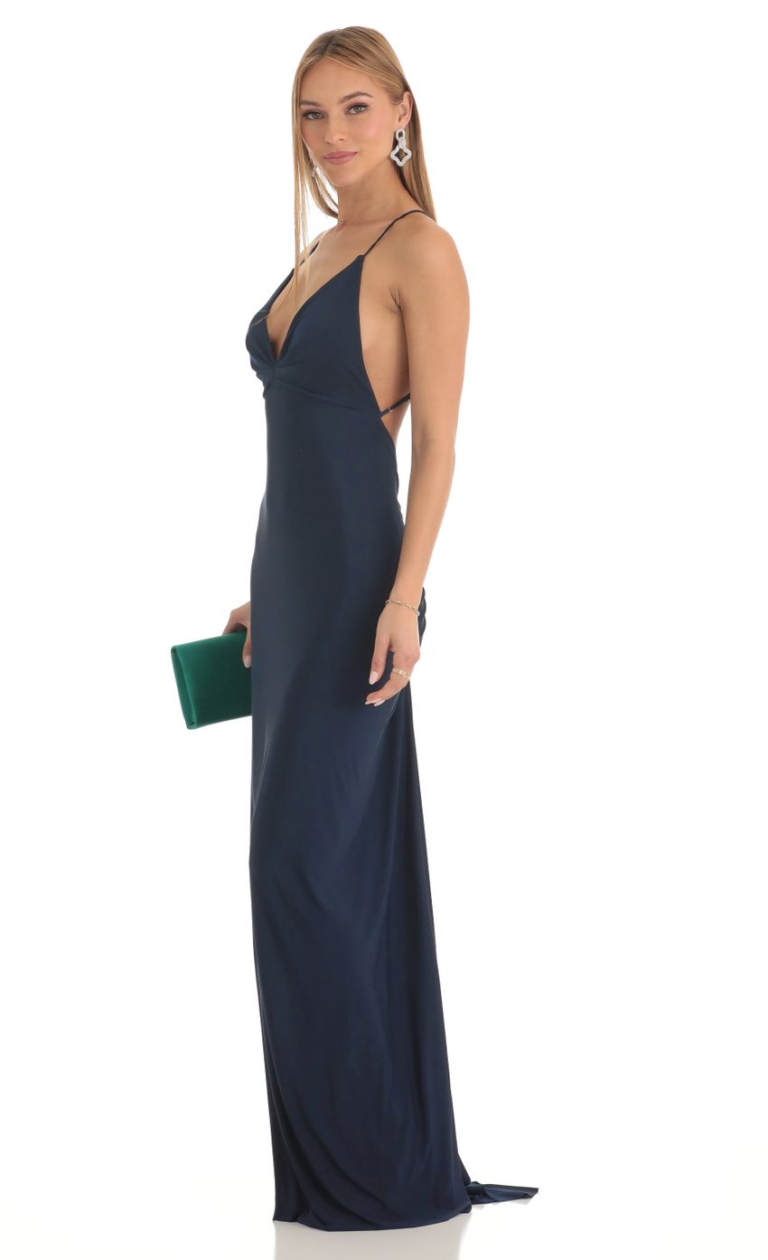 Picture Ladie Gathered Cross Back Maxi Dress in Navy. Source: https://media.lucyinthesky.com/data/Feb23/850xAUTO/9cec27f6-f095-4083-aa61-7d279a8c997d.jpg